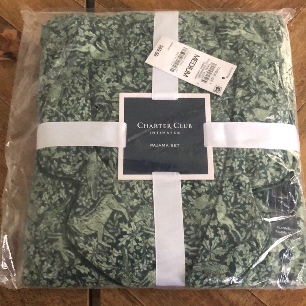 Charter Club Flannel Pajama Set Medium Green Forrest Animals